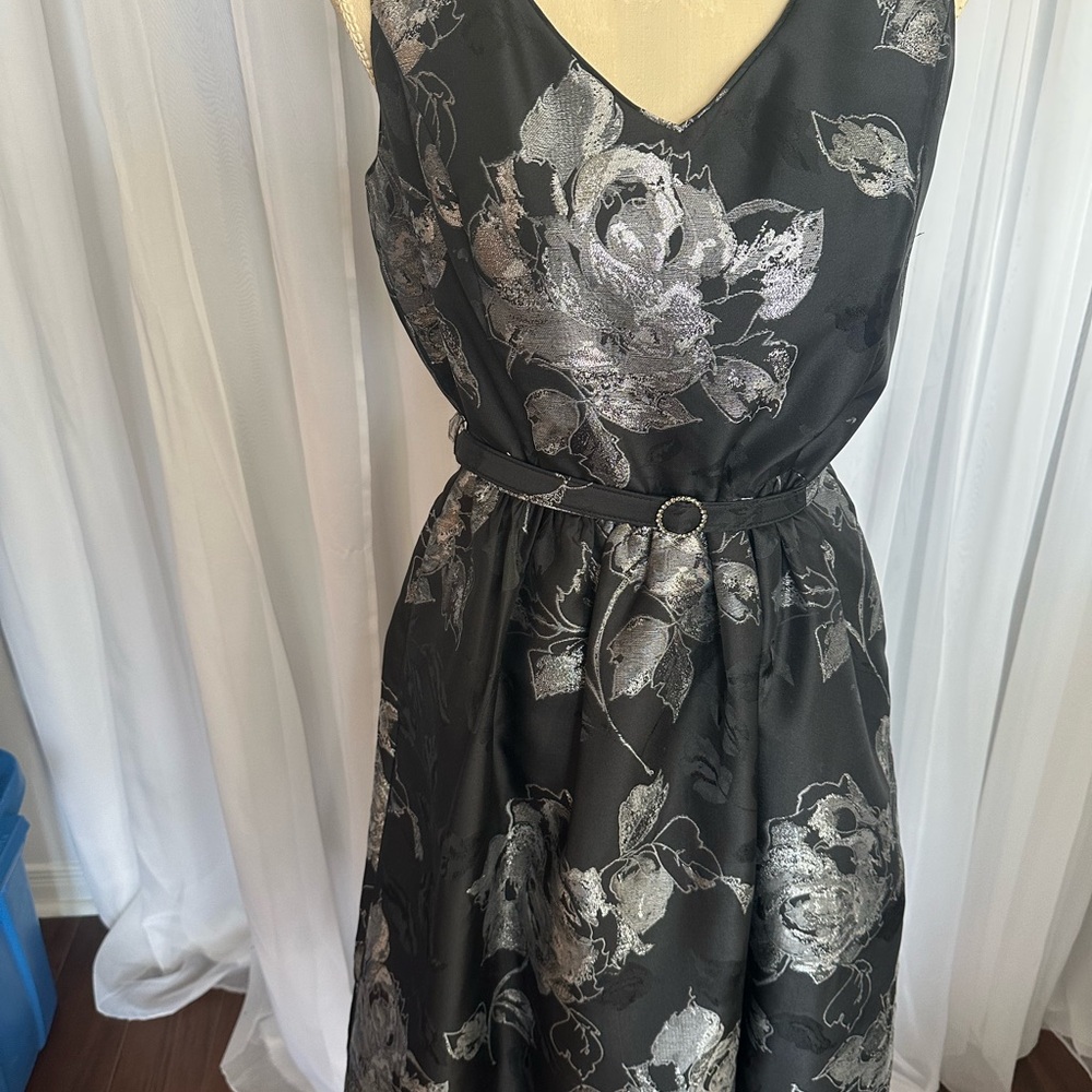 Elegant Black and Silver Floral Dress